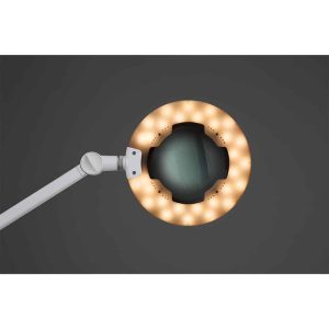 Xanitalia 5D LED Air Touch Loeplamp Tafellamp Tafelloep met 5 dioptrieën. De LED-lamp is uitgerust met een beschermkap en comfortabele aanraaktoetsen waardoor het mogelijk is om verschillende soorten licht, warm of koud en helderheid te selecteren. De lampkop kan 360° draaien. Inclusief klem. 12 watt LED VERGROOTGLAS 5 DIOPTRIE AIR TOUCH: 5-dioptrie lens LED lamp met warm en koud licht (3.000k – 6.000k) "Touch" aanpassing en aan / uit-toetsen 360° draaibare kop Lensbeschermingshoes Klem inbegrepen Lens diameter: 12,7 cm. 12 Watt 100-240 V – 50/60 Hz Xanitalia 5D LED Air Touch Loeplamp Tafellamp Professionele LED Vergrootglas Lamp Loeplamp Tafellamp
