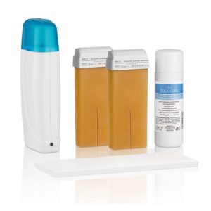 Self Waxing Honey Kit wax warmer starter handset. deze zeer professionele wax verwarmer is uitgerust met een precisie thermostaat. Dit garandeert een snelle en stabiele temperatuur mede dankzij de verstevigde hitte elementen die de waxpatronen goed insluiten.