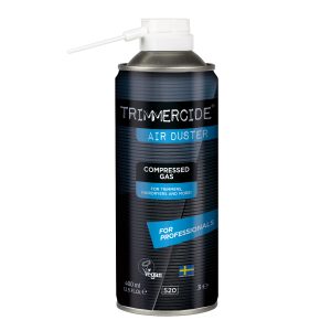 TRIMMERCIDE AIR DUSTER-SPRAY 400 ml TRIMMERCIDE AIR DUSTER-SPRAY Artikelnummer: 6518 BESCHRIJVING Trimmercide Air Duster-spray verwijdert pluisjes, stof en andere droge onzuiverheden van tondeuses, drogers en andere soorten werkgereedschap. Werkt goed waar nat reinigen niet mogelijk is.